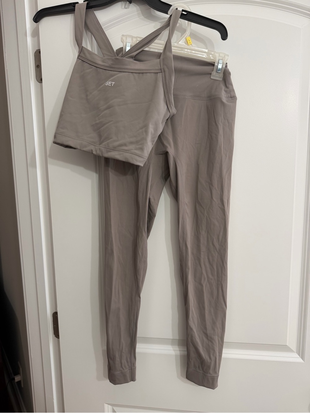 SET Active Taupe-Like High-Waist Leggings with Strappy Crop Top